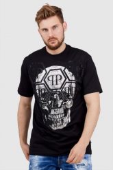 PHILIPP PLEIN Czarny t-shirt męski Round neck ss iconic plein. Czarne t-shirty Philipp Plein, l, bez wzorów, prążkowane, bez kołnierzyka, bez ramiączek. W wyprzedaży za 2,899.99 zł.