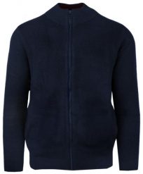 Męski Sweter Bawełniany na Zamek z Wysokim Dekoltem i Kieszeniami – Alties - Granat. Niebieskie swetry rozpinane Alties, l, bez wzorów, z bawełny, bez kołnierzyka, bez ramiączek. Za 199.00 zł.