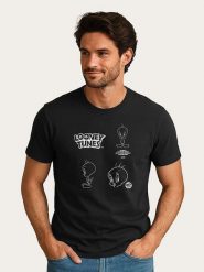 WOOOP Koszulka "Looney Tunes Tweety 80th Outline" w kolorze czarnym rozmiar: L. Czarne bezrękawniki Wooop, l, bez wzorów, z bawełny, bez kołnierzyka, bez ramiączek. Za 56.99 zł.