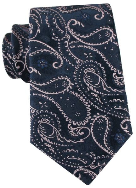 Granatowy Krawat z Jasnoróżowym Wzorem Paisley - Alties. Niebieskie krawaty i muchy Alties, bez wzorów, z tkaniny. Za 55.00 zł.
