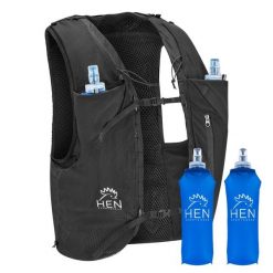 Plecak szlakowy - kurtka maratońska - czarny - z 2 bidonami 500 ml. Czarne kurtki HEN SPORTSGEAR, m, bez wzorów, bez kaptura. Za 219.00 zł.