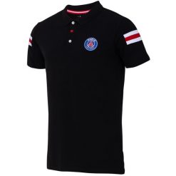 Paris Saint-Germain polo męskie. Czarne koszulki polo PSG, m, bez wzorów, bez kołnierzyka, bez ramiączek. Za 209.99 zł.