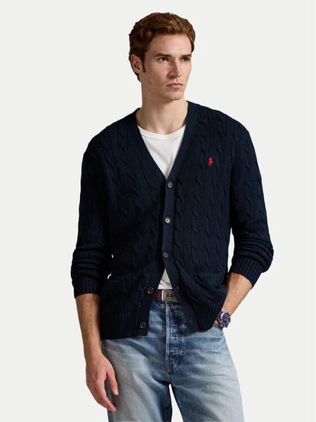 Polo Ralph Lauren Kardigan 710890548004 Granatowy Regular Fit. Niebieskie swetry rozpinane Polo Ralph Lauren, m, bez wzorów, z bawełny, bez kołnierzyka, bez ramiączek. Za 1,199.00 zł.