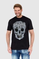 PHILIPP PLEIN Czarny męski t-shirt z czaszką zdobioną dżetami. Czarne t-shirty Philipp Plein, l, z aplikacjami, bez kołnierzyka, bez ramiączek. W wyprzedaży za 2,599.99 zł.