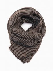 Męski dzianinowy szalik w dwukolorowe prążki – brązowo-czarny V3 OM-ACSF-0114 - uniwersalny. Czarne szaliki Ombre Clothing, z aplikacjami, z dzianiny. Za 71.99 zł.