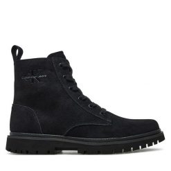 Trzewiki Calvin Klein Jeans. Czarne botki sznurowane Calvin Klein Jeans, bez wzorów, z jeansu, bez obcasa, bez zapięcia. Za 799.99 zł.