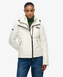 Superdry Kurtka wiatrówka Mountain z kapturem z recyklowanego poliestru – OFF. Białe kurtki Superdry, bez wzorów, z gumy, z kapturem. Za 489.55 zł.