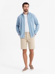 Szorty męskie ze strukturalnej dzianiny SLIM FIT – piaskowe V3 OM-SRCS-0169 - XXL. Brązowe szorty Ombre Clothing, l, bez wzorów, z bawełny, klasyczne. Za 107.99 zł.