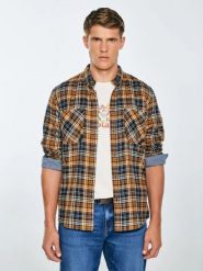 Koszula męska flanelowa w kratę granatowo-pomaraŅczowa Kolisar 403. Niebieskie koszule BIG STAR, l, bez wzorów, z jeansu, bez kołnierzyka, bez ramiączek. Za 229.99 zł.