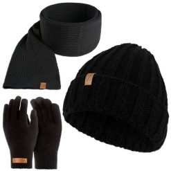 Zestaw męski brødrene czapka szal rękawiczki P1227 czarny. Czarne rękawiczki bez wzorów. Za 128.99 zł.