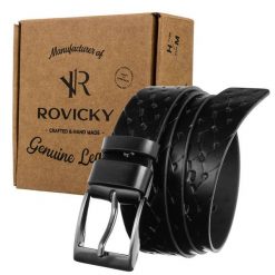 Pasek męski czarny Rovicky PRS-04-G. Czarne paski ROVICKY, bez wzorów, ze skóry, eleganckie. Za 50.00 zł.