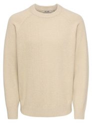 ONLY & SONS Sweter "Sejnar" w kolorze kremowym rozmiar: S. Brązowe swetry nierozpinane Only & Sons, s, bez wzorów, bez kołnierzyka, bez ramiączek. Za 154.95 zł.