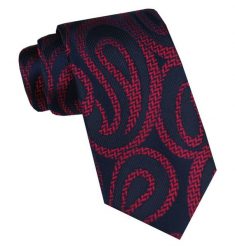 Elegancki i Modny Krawat Jedwabny - Alties - Granatowy, Duże Czerwone Paisley. Czerwone krawaty i muchy Alties, bez wzorów, z jedwabiu. Za 115.00 zł.