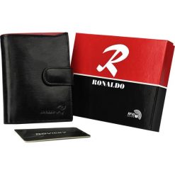 Portfel czarny RFID Ronaldo skórzany N104L-VT BLACK-RED. Czarne portfele RONALDO, bez wzorów, ze skóry. Za 65.99 zł.
