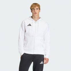 Bluza z kapturem i suwakiem na całej długości Entrada26. Białe bluzy Adidas, bez wzorów, z polaru, z kapturem. Za 146.99 zł.