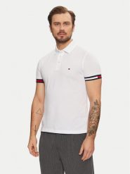 Tommy Hilfiger Polo Flag Cuff MW0MW37518 Biały Slim Fit. Białe koszulki polo Tommy Hilfiger, m, bez wzorów, z bawełny, bez kołnierzyka, bez ramiączek. Za 269.99 zł.