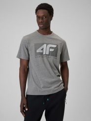 4F T-shirt regular z nadrukiem męski - szary XL. Szare t-shirty 4F, m, bez wzorów, z dresówki, bez kołnierzyka, bez ramiączek. Za 69.99 zł.