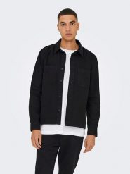 ONLY & SONS Koszula "Times" w kolorze czarnym rozmiar: M. Czarne koszule Only & Sons, m, bez wzorów, z bawełny, bez kołnierzyka, bez ramiączek. Za 100.75 zł.