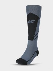 4F Skarpety narciarskie w kolorze szaro-antracytowym rozmiar: 39-42. Czarne skarpety 4F, bez wzorów, prążkowane. Za 28.38 zł.