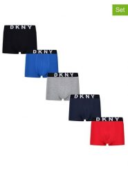DKNY Bokserki (5 par) w kolorze niebiesko-szaro-czerwonym rozmiar: L. Czarne bokserki DKNY, l, bez wzorów. Za 101.94 zł.