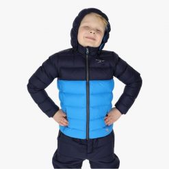 Kurtka puchowa junior hiking wodoodporna wiatroszczelna Östersund 2.0. Niebieskie kurtki SWEDEMOUNT, m, bez wzorów, z puchu, bez kaptura. Za 499.99 zł.