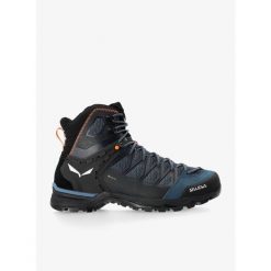 Buty trekkingowe wysokie Salewa Mountain Trainer Lite Mid GTX. Niebieskie buty turystyczne Salewa, bez wzorów, z materiału, za kostkę, bez zapięcia, trekkingowe. W wyprzedaży za 829.75 zł.
