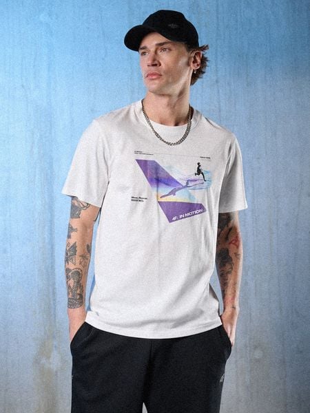 4F T-shirt regular z nadrukiem męski - biały L. Białe t-shirty 4F, l, bez wzorów, z materiału, bez kołnierzyka, bez ramiączek. Za 79.99 zł.