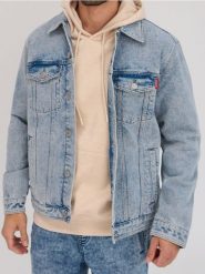 Kurtka jeansowa trucker - niebieski. Niebieskie kurtki Sinsay, l, bez wzorów, z denimu, bez kaptura. Za 79.99 zł.