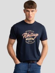 Koszulka męska z nadrukiem granatowa Jaman 403. Niebieskie t-shirty BIG STAR, l, bez wzorów, z bawełny, bez kołnierzyka, bez ramiączek. Za 99.99 zł.