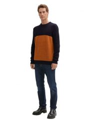 Tom Tailor Sweter w kolorze granatowo-pomarańczowym rozmiar: L. Niebieskie swetry nierozpinane Tom Tailor, l, bez wzorów, z bawełny, bez kołnierzyka, bez ramiączek. Za 106.13 zł.