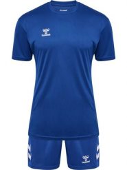 Zestaw koszulka + szorty Hummel Logo. Niebieskie krótkie spodenki sportowe Hummel, l, bez wzorów, z bawełny. Za 153.00 zł.