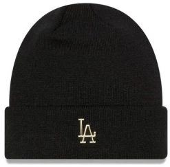 Czapka zimowa New Era LA Dodgers beanie czarno-złota. Czarne czapki z daszkiem New Era, na zimę, bez wzorów, z materiału. Za 201.99 zł.