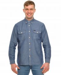 LEE WORKER SHIRT RELAXED FIT MĘSKA KOSZULA JEANSOWA DARK NAVY L68HJLNM 112117131. Niebieskie koszule Lee, l, bez wzorów, z jeansu, bez kołnierzyka, bez ramiączek. Za 119.99 zł.