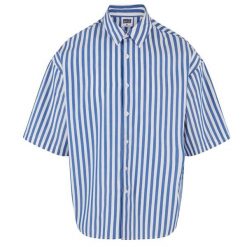 Koszula Męska W Paski Z Krótkim Rękawem Lato. Białe koszule Urban Classics, na lato, m, bez wzorów, bez kołnierzyka, bez ramiączek. Za 137.99 zł.