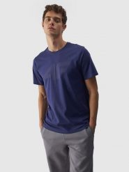 4F T-shirt regular z nadrukiem męski - granatowy S. Niebieskie t-shirty 4F, m, bez wzorów, z bawełny, bez kołnierzyka, bez ramiączek. W wyprzedaży za 39.99 zł.
