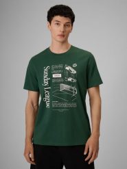 4F T-shirt regular z nadrukiem męski - zielony M. Zielone t-shirty 4F, m, bez wzorów, z bawełny, bez kołnierzyka, bez ramiączek. Za 79.99 zł.