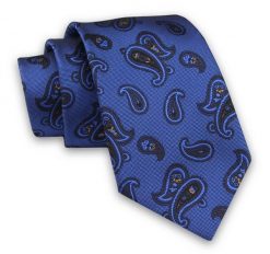 Niebiesko-Granatowy Elegancki Męski Krawat -ALTIES- 7cm, Stylowy, Klasyczny, Wzór Paisley. Niebieskie krawaty i muchy Alties, bez wzorów, z tkaniny. Za 49.00 zł.