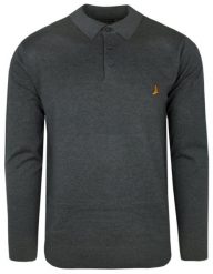 Dzianinowy Lekki Sweter w Stylu Longsleeve Polo – Brave Soul - Grafitowy. Szare swetry rozpinane Brave Soul, na jesień, l, bez wzorów, z bawełny, bez kołnierzyka, bez ramiączek. Za 99.00 zł.