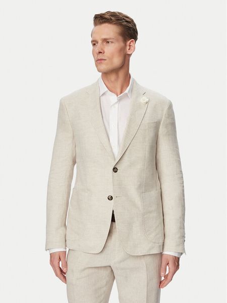 JOOP! Marynarka Hoverest 30102592 Beżowy jasny Slim Fit. Brązowe garnitury JOOP!, m, bez wzorów, ze lnu. Za 1,497.99 zł.