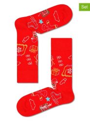 Happy Socks Skarpety (2 pary) "Ho Ho Ho" w kolorze czerwonym rozmiar: 41-46. Czerwone skarpety Happy Socks, bez wzorów, prążkowane. Za 69.42 zł.