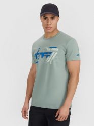 4F T-shirt regular z nadrukiem męski - oliwkowy S. Brązowe t-shirty 4F, m, bez wzorów, z bawełny, bez kołnierzyka, bez ramiączek. Za 59.99 zł.