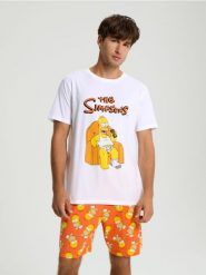 Piżama dwuczęściowa The Simpsons - biały. Białe piżamy Sinsay, l, bez wzorów, bez ramiączek. Za 29.99 zł.