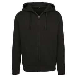 Bluza Z Kapturem Dla Dorosłych Unisex Merch Full Zip. Czarne bluzy BUILD YOUR BRAND, m, bez wzorów, z kapturem. Za 151.99 zł.