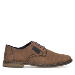 Półbuty Rieker. Brązowe eleganckie półbuty Rieker, bez wzorów, bez obcasa, bez zapięcia. Za 349.99 zł.
