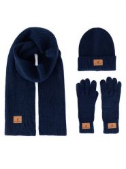 Beverly Hills Polo Club Zestaw czapka, szalik i rękawiczki BHPC-MC-001-AW24 Granatowy. Niebieskie czapki zimowe Beverly Hills Polo Club, bez wzorów, z dzianiny. Za 159.99 zł.