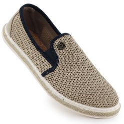 Półbuty męskie wsuwane espadryle beżowe Bugatti 321-ASP61-6900 beżowy. Brązowe eleganckie półbuty z aplikacjami, bez obcasa, bez zapięcia. W wyprzedaży za 323.19 zł.