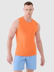 4F Tank top regular szybkoschnący męski - pomarańczowy S. Brązowe t-shirty 4F, m, bez wzorów, z dzianiny, bez kołnierzyka, bez ramiączek. W wyprzedaży za 49.99 zł.