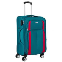 Walizka w rozmiarze M wykonana z poliestru w turkusowo-różowym kolorze Peterson PTN 5209-M. Czerwone walizki Peterson, bez wzorów, z tkaniny. Za 199.99 zł.
