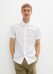 Koszula z krótkim rękawem Slim Fit. Białe koszule bonprix, l, bez wzorów, bez kołnierzyka, bez ramiączek. Za 79.99 zł.