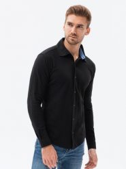 Koszula męska dzianinowa z długim rękawem - czarna V4 K540 - XXL. Czarne koszule Ombre Clothing, m, bez wzorów, z dzianiny, bez kołnierzyka, bez ramiączek. W wyprzedaży za 49.99 zł.
